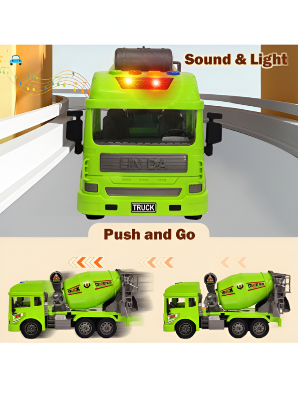 Cement Mixer Truck Toy with Lights and Sounds | Pull Back Construction Vehicle for Kids Green NX13624.