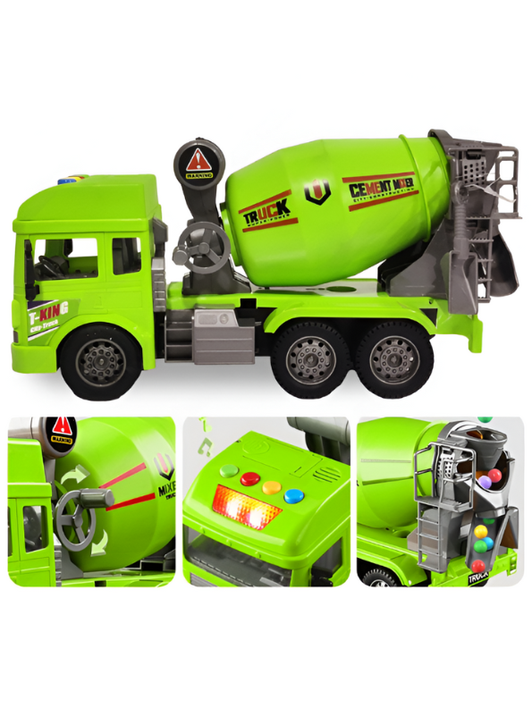 Cement Mixer Truck Toy with Lights and Sounds | Pull Back Construction Vehicle for Kids Green NX13624.
