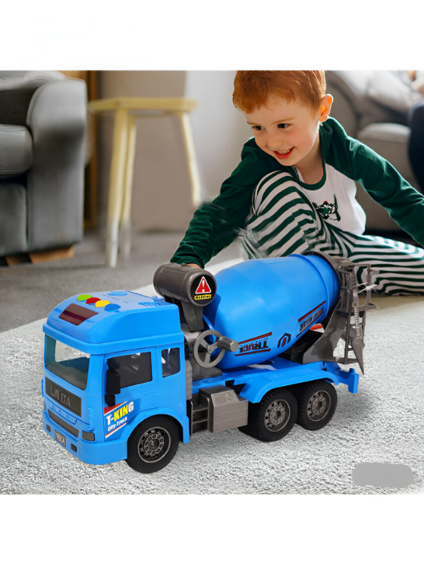 Cement Mixer Truck Toy with Lights and Sounds | Pull Back Construction Vehicle for Kids Blue NX13624.