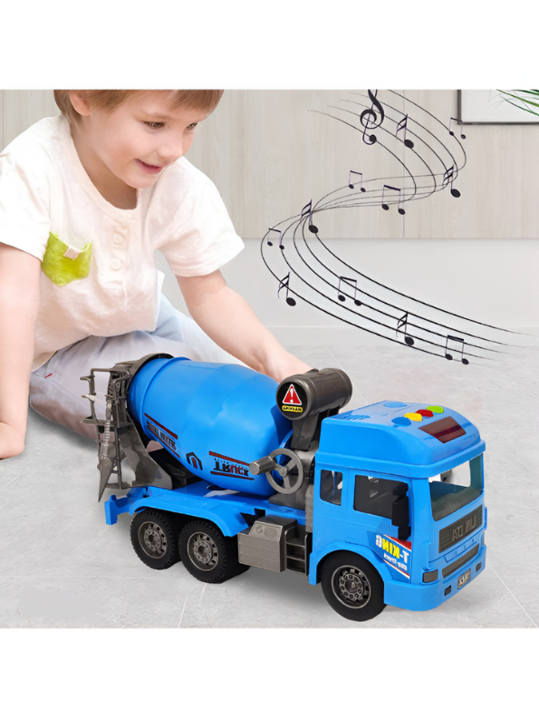 Cement Mixer Truck Toy with Lights and Sounds | Pull Back Construction Vehicle for Kids Blue NX13624.
