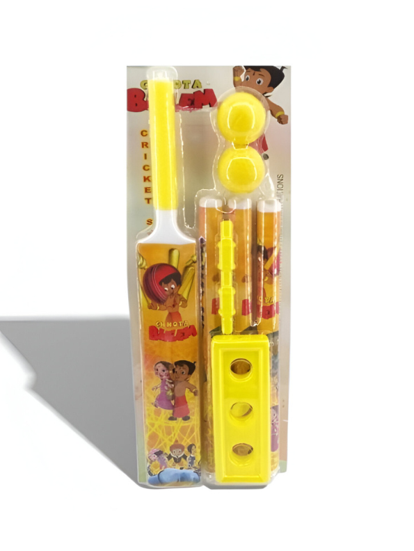 Chhota Bheem Kids Cricket Kit – Plastic Bat, 2 Soft Balls & Full Stump Set with Stand, Lightweight Junior Sports Set for Indoor & Outdoor Play LMI7661.