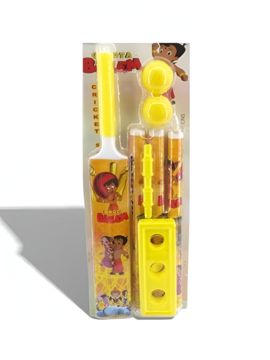 Chhota Bheem Kids Cricket Kit – Plastic Bat, 2 Soft Balls & Full Stump Set with Stand, Lightweight Junior Sports Set for Indoor & Outdoor Play LMI7661.