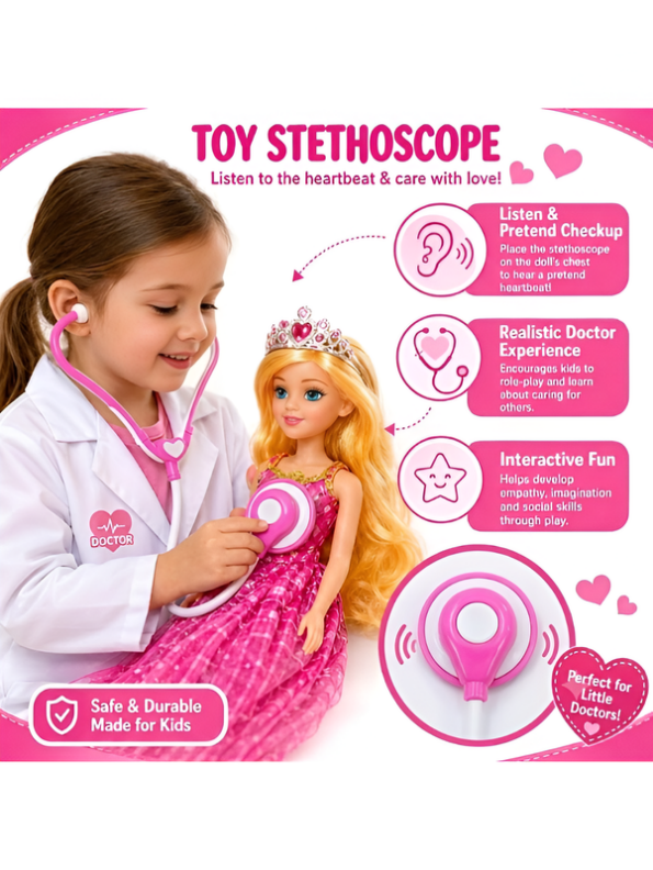 Children's Doctor Series Pretend Medical Kit with Stethoscope & Baby Doll LMI10740