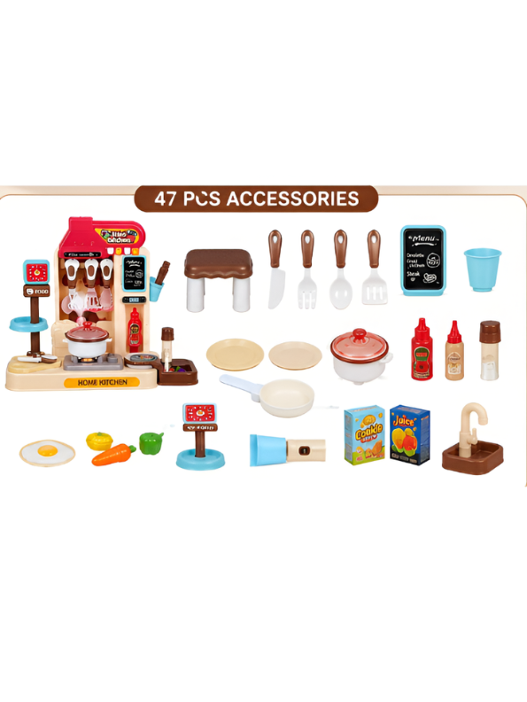 Children's Pretend Play Home Kitchen Toy Set | 47 PCS Cutlery & Cooking Accessories TV7132