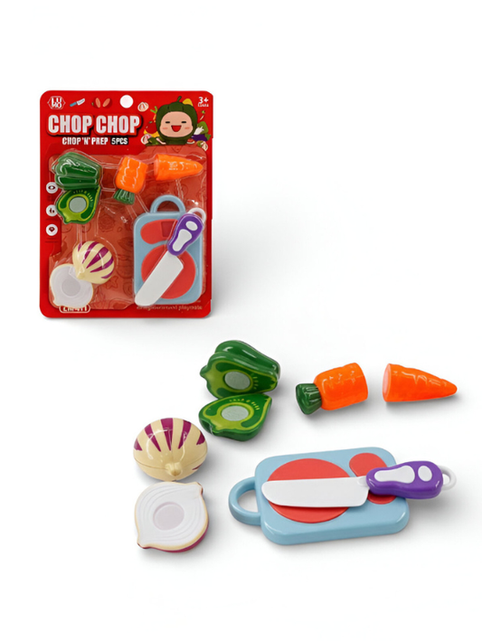 Chop Chop" 5-Piece Kids' Play Food Set – Velcro Cutting Vegetables & Cutting Board Toy LMI14878