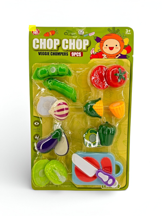 Chop Chop Veggie Chompers 9-Piece Toy Vegetable Cutting Set – Kids Pretend Play Kitchen Food with Knife & Cutting Board – Educational Montessori Toy for Toddlers 3+