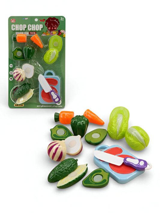 Chop Chop Veggie Fun 7-Piece Play Food Set – Kids Velcro Cutting Vegetables Toy with Knife, Cutting Board, & Realistic Sliced Veggies – Montessori Educational Kitchen Toy for Toddlers Ages 3+ LMI14880