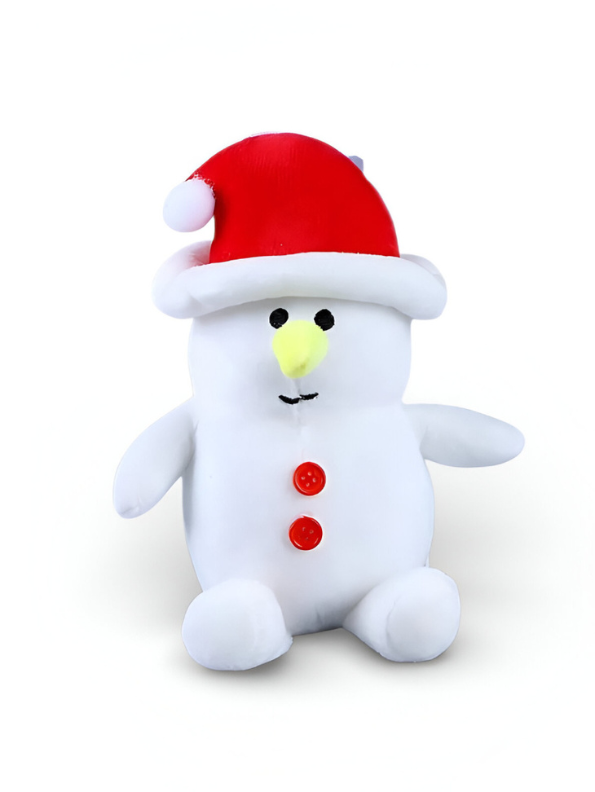Christmas Snowman Plush Toy - Soft Stuffed Holiday Doll with Red Santa Hat for Kids.