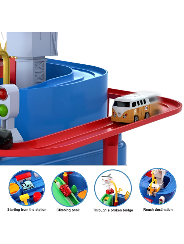 City Car Adventure Race Track Toy Set – Interactive Manual Puzzle Car Track Game with Mini Vehicles MD503.