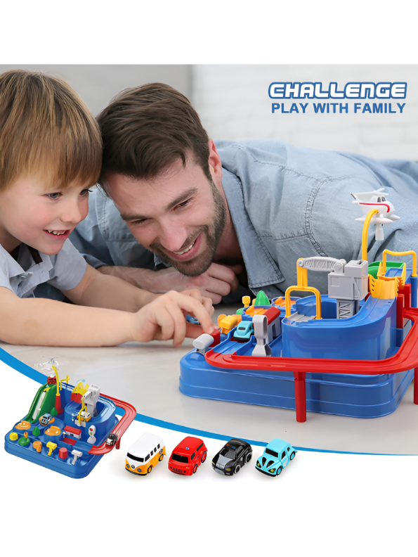 City Car Adventure Race Track Toy Set – Interactive Manual Puzzle Car Track Game with Mini Vehicles MD503.