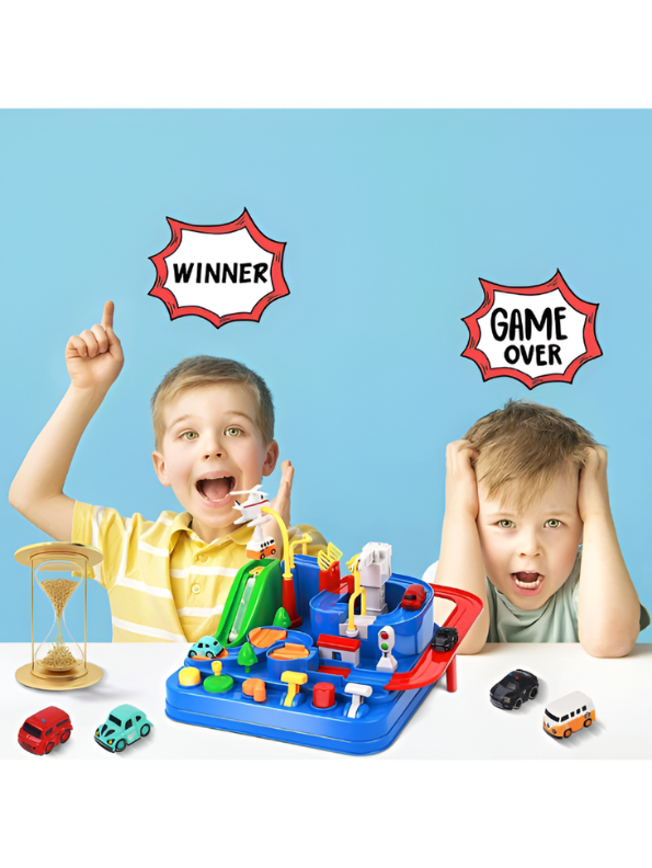 City Car Adventure Race Track Toy Set – Interactive Manual Puzzle Car Track Game with Mini Vehicles MD503.