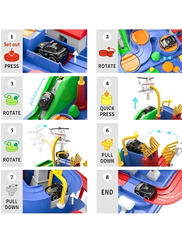 City Car Adventure Race Track Toy Set – Interactive Manual Puzzle Car Track Game with Mini Vehicles MD503.