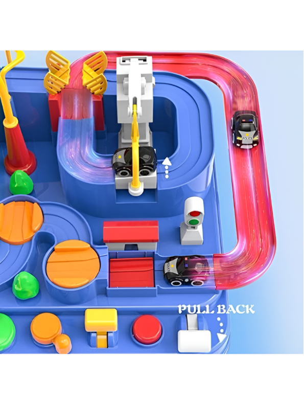 City Car Adventure Race Track Toy Set – Interactive Manual Puzzle Car Track Game with Mini Vehicles MD503.