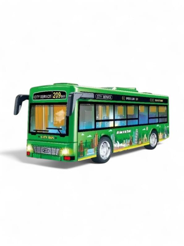 CityRide – Pull-Back City Service Bus Toy for Kids | Flashing Lights, Fun Music & Realistic Design - Green.