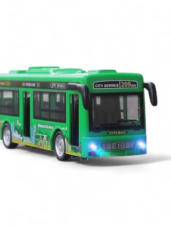 CityRide – Pull-Back City Service Bus Toy for Kids | Flashing Lights, Fun Music & Realistic Design - Green.