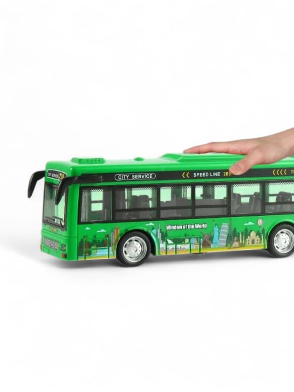 CityRide – Pull-Back City Service Bus Toy for Kids | Flashing Lights, Fun Music & Realistic Design - Green.