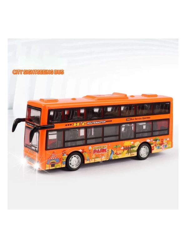 Orange - CityTourer – Double-Decker Sightseeing Bus Toy for Kids | Inertia Car Model with Openable Doors, Lights & Music Simulation LMI14907.
