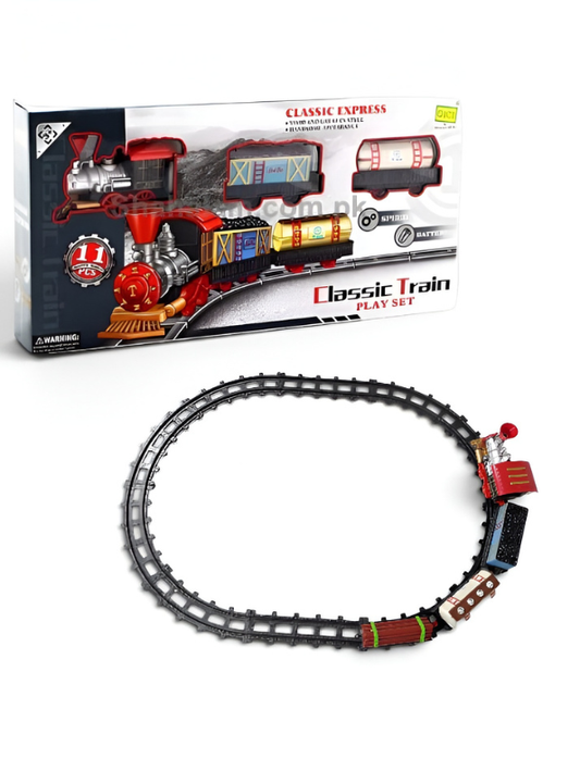 Classic Express Battery Operated Toy Train Set with Tracks Vintage Steam Locomotive Play Set with Realistic Lights & Sound for Kids ST770