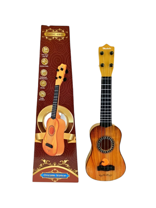 Classic Ukulele Toy - 4-String Small Guitar Musical Instrument | Natural Oak Brown LMI8363.