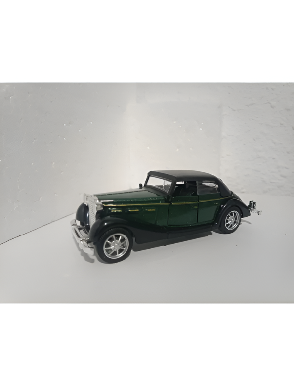 Classic Vintage Diecast Toy Car,  Green 1:36 Scale Retro Metal Collectible Vehicle Model with Opening Doors, Black Hardtop Coupe LMI16724