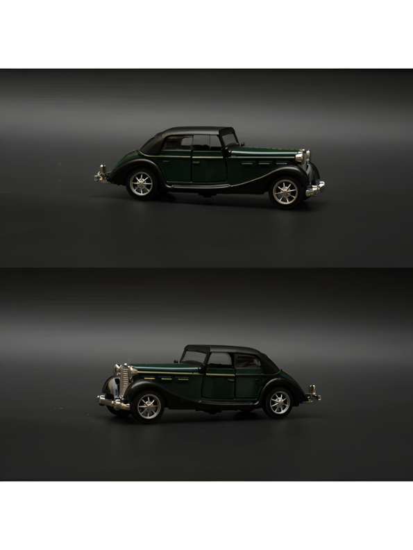 Classic Vintage Diecast Toy Car,  Green 1:36 Scale Retro Metal Collectible Vehicle Model with Opening Doors, Black Hardtop Coupe LMI16724
