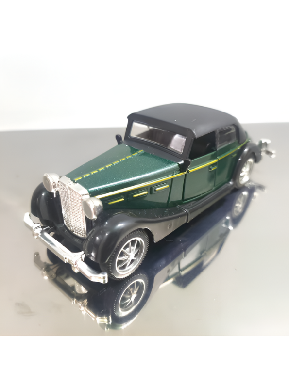 Classic Vintage Diecast Toy Car,  Green 1:36 Scale Retro Metal Collectible Vehicle Model with Opening Doors, Black Hardtop Coupe LMI16724