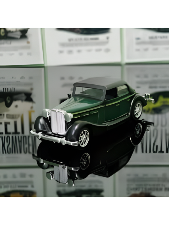 Classic Vintage Diecast Toy Car,  Green 1:36 Scale Retro Metal Collectible Vehicle Model with Opening Doors, Black Hardtop Coupe LMI16724