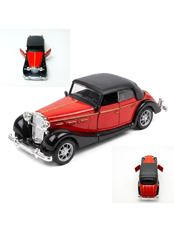 Classic Vintage Diecast Toy Car, 1:36 Scale Retro Metal Collectible Vehicle Model with Opening Doors, Black Hardtop Coupe LMI16724