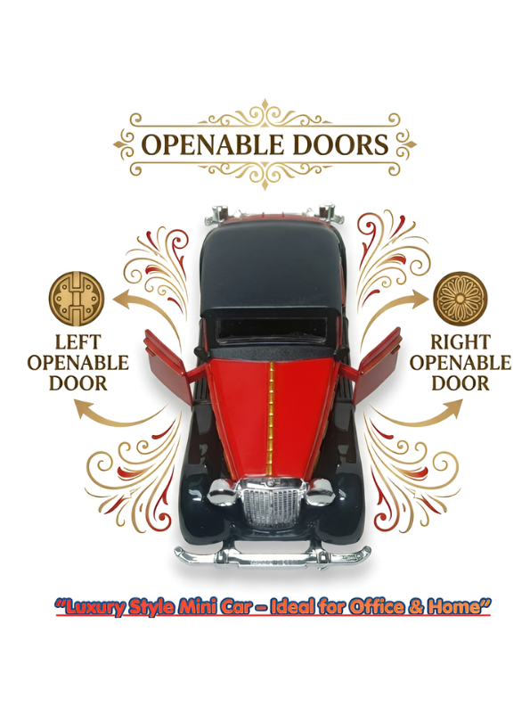 Classic Vintage Diecast Toy Car, 1:36 Scale Retro Metal Collectible Vehicle Model with Opening Doors, Black Hardtop Coupe LMI16724