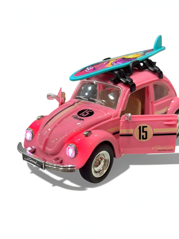 Classic Volkswagen Beetle Diecast Car 1:24 Scale with Roof Luggage Rack Pink TV425.