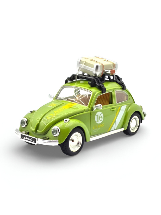 Classic Volkswagen Beetle Diecast Car 1:24 Scale with Roof Luggage Rack Green TV425.