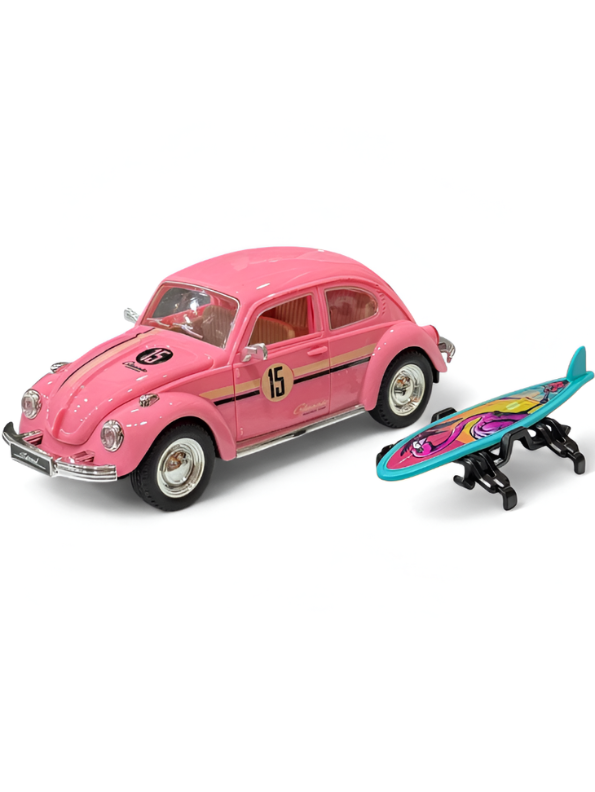 Classic Volkswagen Beetle Diecast Car 1:24 Scale with Roof Luggage Rack Pink TV425.