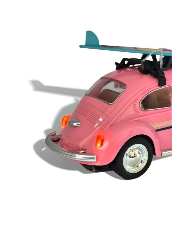 Classic Volkswagen Beetle Diecast Car 1:24 Scale with Roof Luggage Rack Pink TV425.