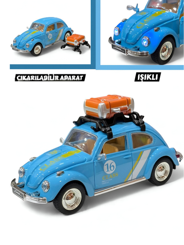 Classic Volkswagen Beetle Diecast Car 1:24 Scale with Roof Luggage Rack TV425.