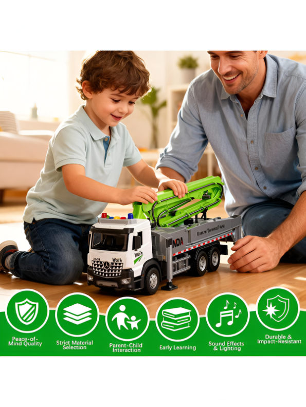 Concrete Green Pump Truck Toy with Extendable Boom, Lights & Sound LMI16915