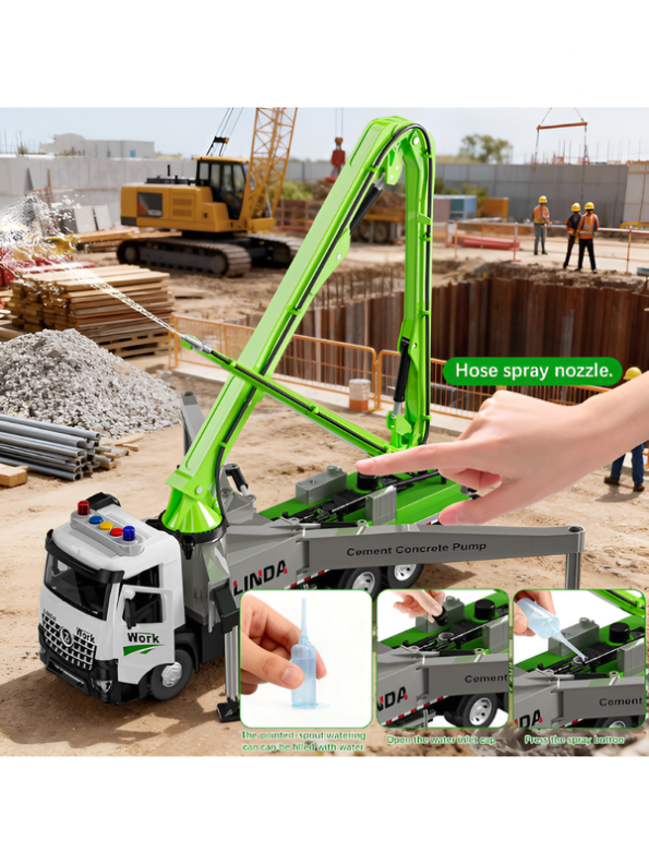 Concrete Green Pump Truck Toy with Extendable Boom, Lights & Sound LMI16915
