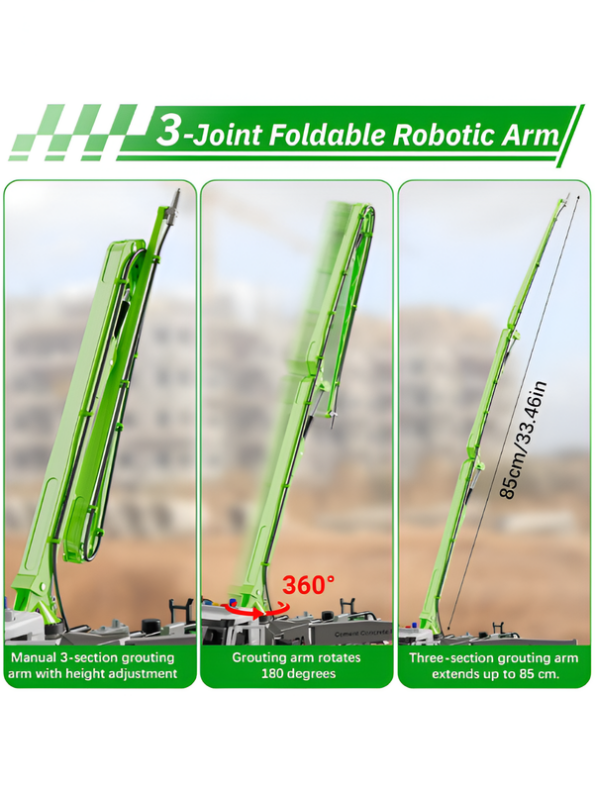Concrete Green Pump Truck Toy with Extendable Boom, Lights & Sound LMI16915