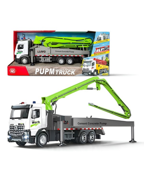Concrete Green Pump Truck Toy with Extendable Boom, Lights & Sound LMI16915