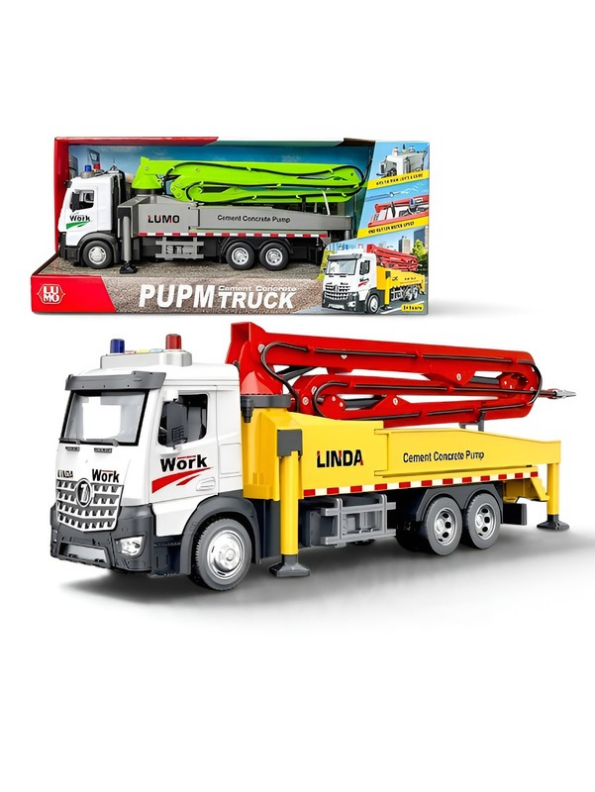 Concrete Yellow Pump Truck Toy with Extendable Boom, Lights & Sound LMI16915