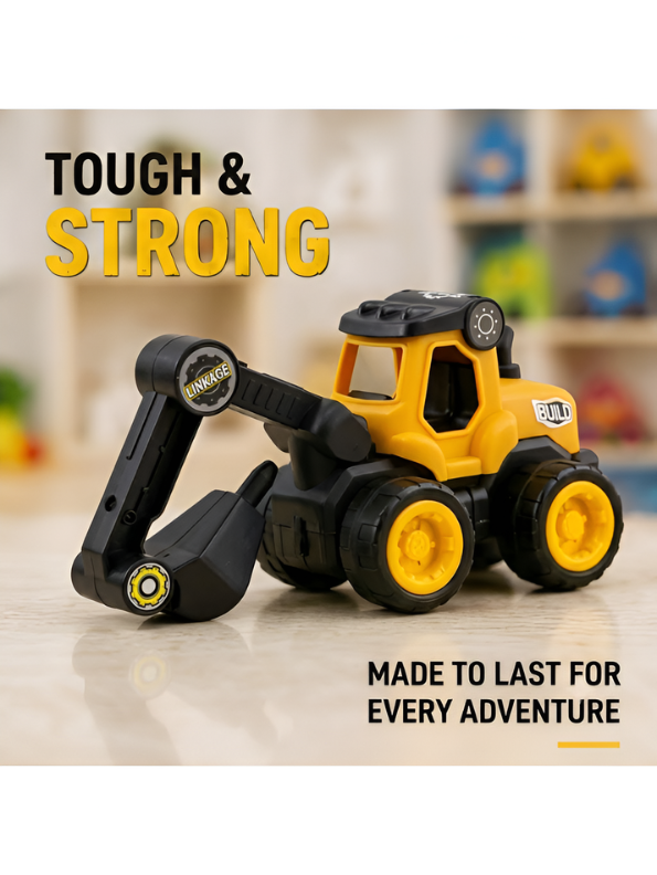 Construction Excavator Toy Vehicle Playset with Mini Digger Truck, Construction Worker Figures & Road Safety Signs for Toddler Pretend Play LMI15189