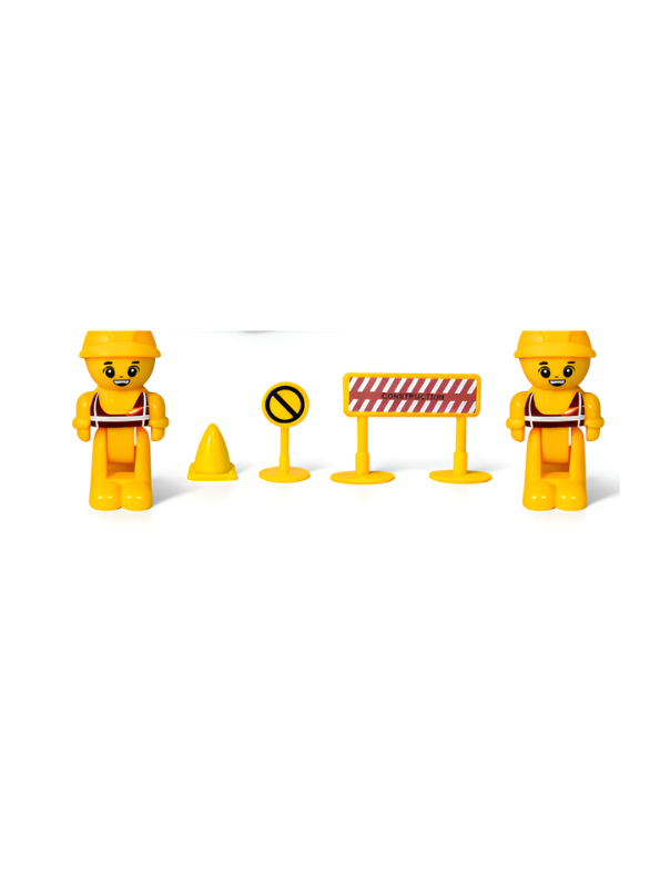 Construction Excavator Toy Vehicle Playset with Mini Digger Truck, Construction Worker Figures & Road Safety Signs for Toddler Pretend Play LMI15189