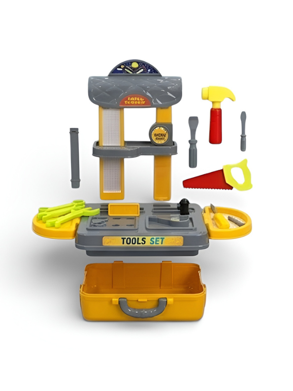 Convertible Kids Tool Set Workbench with Carry Case – Toddler Pretend Play Kit MD3073.
