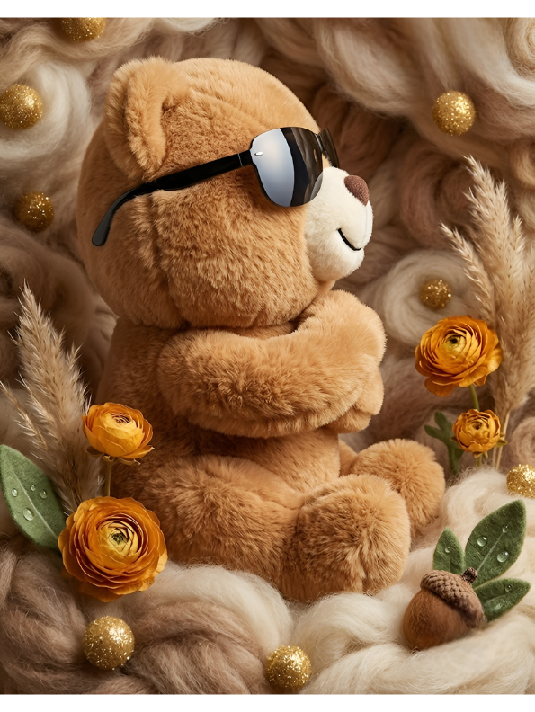 Cool Brown Teddy Bear Plush Toy with Sunglasses – 8-Inch Soft Stuffed Animal ST14752.