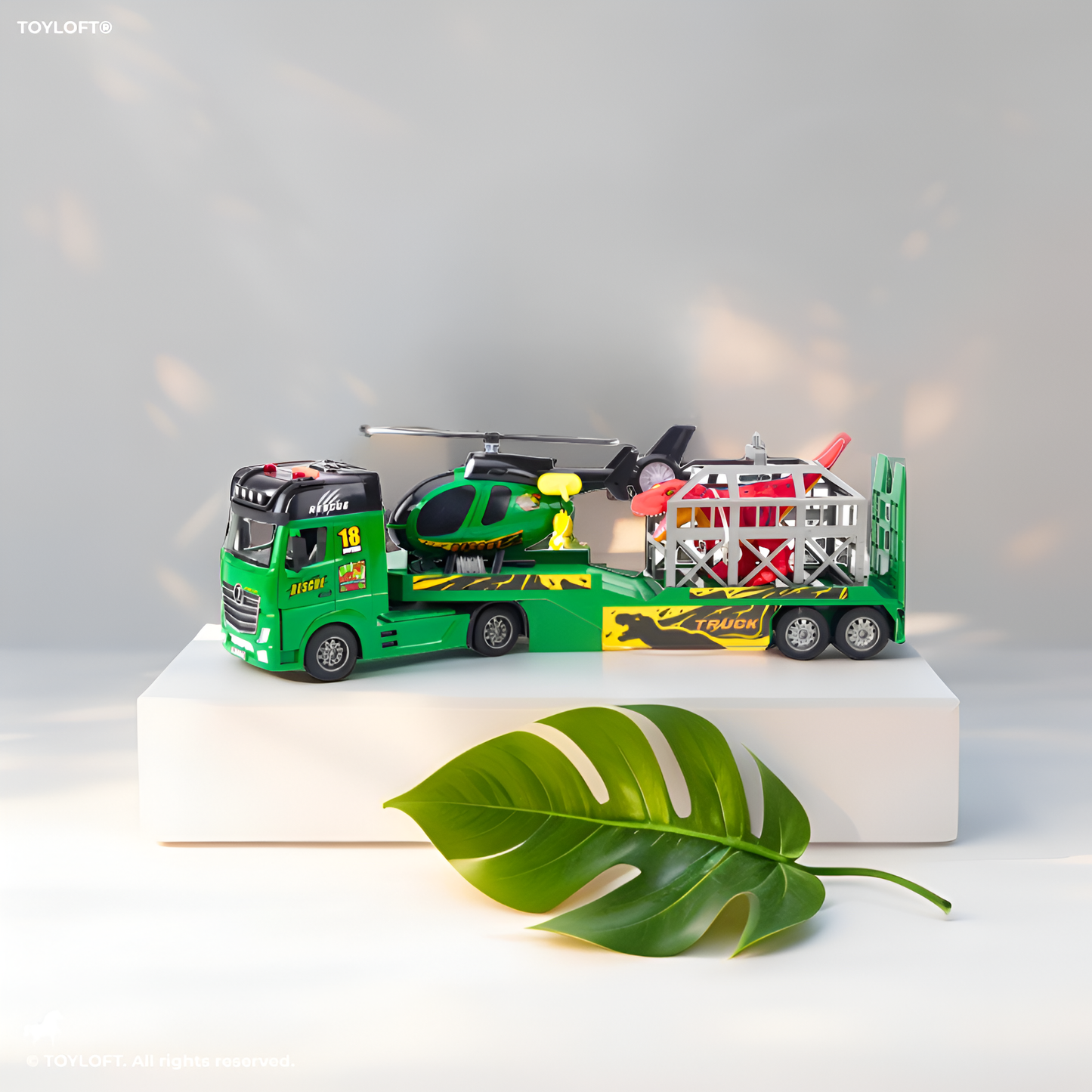 Rescue Truck Animal Toy with Helicopter, Animal Cage & Dinosaur | Big Size Play Set Toy LMI15778.