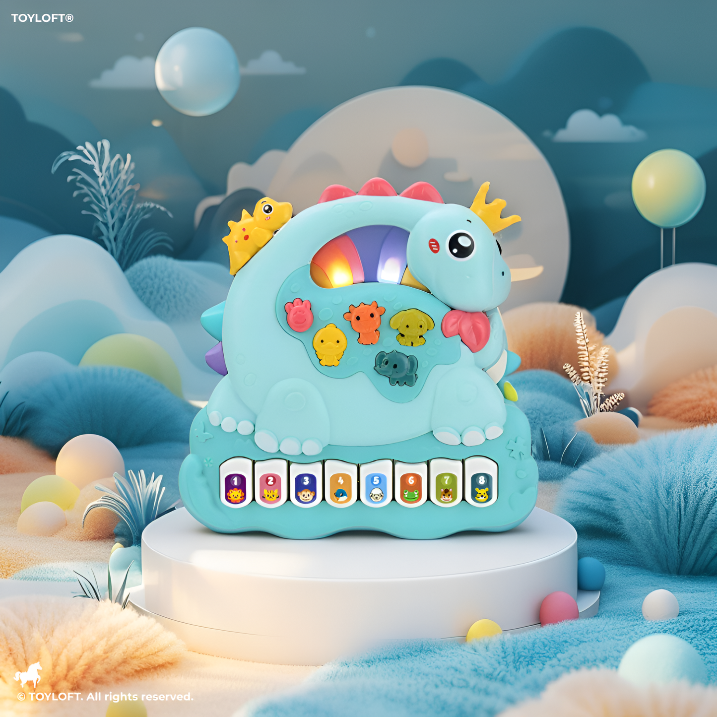 Interactive Dinosaur Piano Toy for Toddlers, Musical Electronic Organ with Animal Sounds, 8 Numbered Keys & 3 Play Modes NX13788.