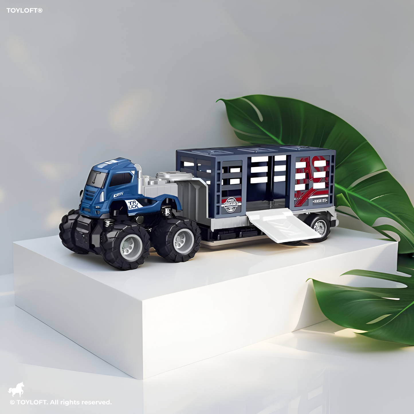 Blue - Animal Transport Truck  –  Pull Back Action, Realistic Farm Vehicle Toy for Kids TV3117