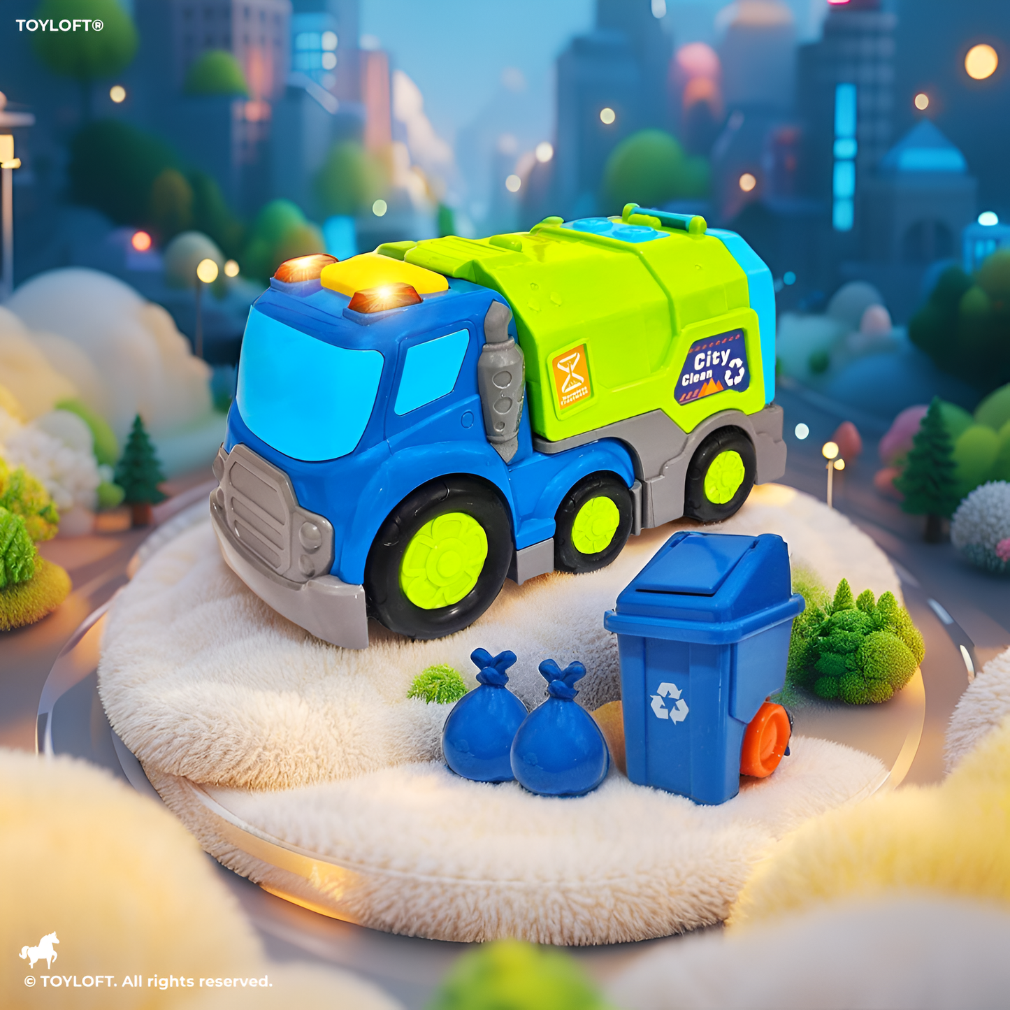 Eco Clean-Up Squad - City Garbage Truck Toy with Lights, Sound & Dump Action | Trash Can & Bulldozer Set - MS13343