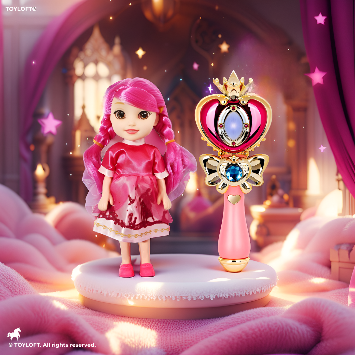 Magical Princess Doll Set with Musical Light-Up Wand | Fairy Tale Pretend Play Toy for Girls, Pink Hair Doll | Best Gift for Kids Ages 3+ LMI13756