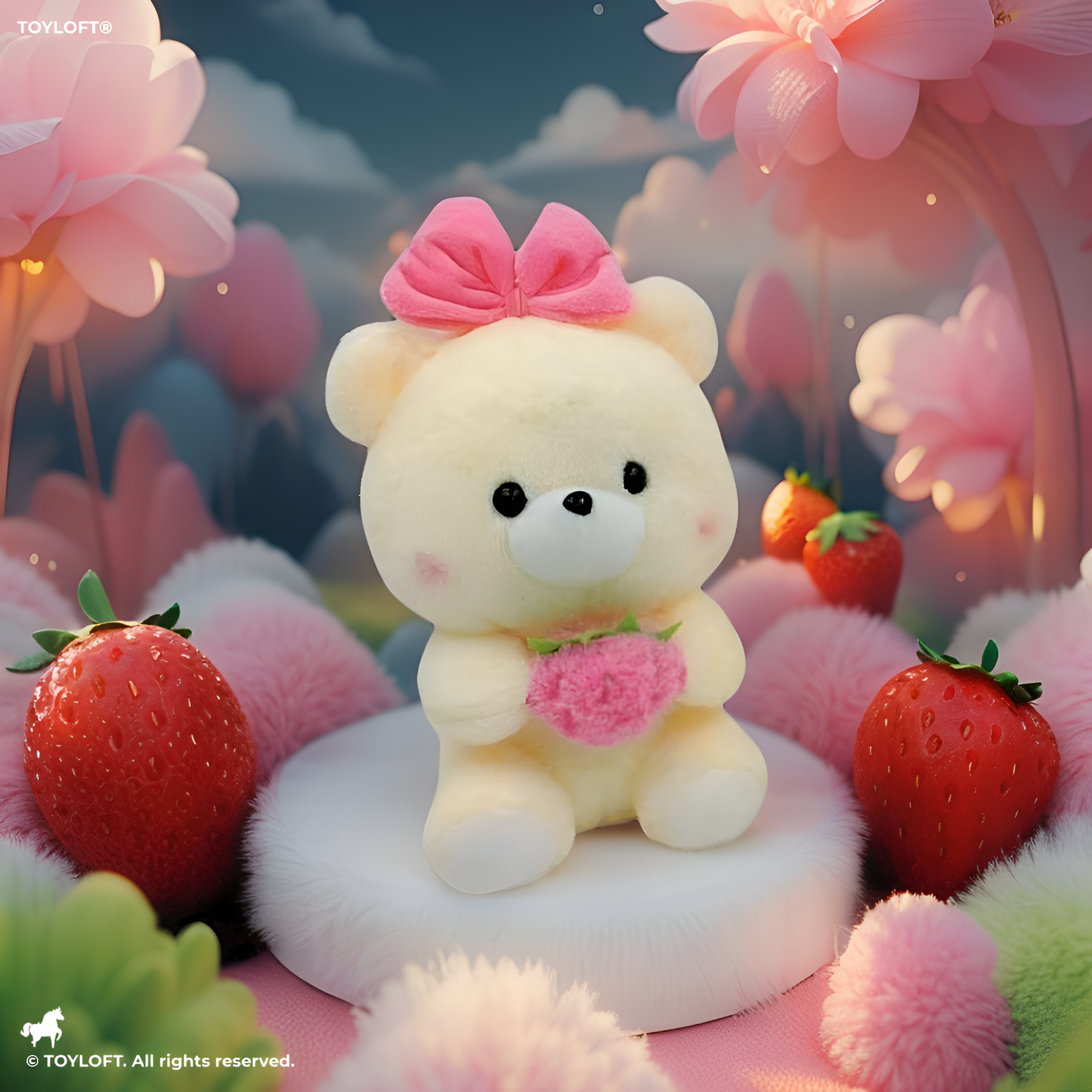 Pink - Soft & Cuddly Teddy Bear with Bow & Strawberry – Perfect for Hugs & Love 8 inch - MS14487.