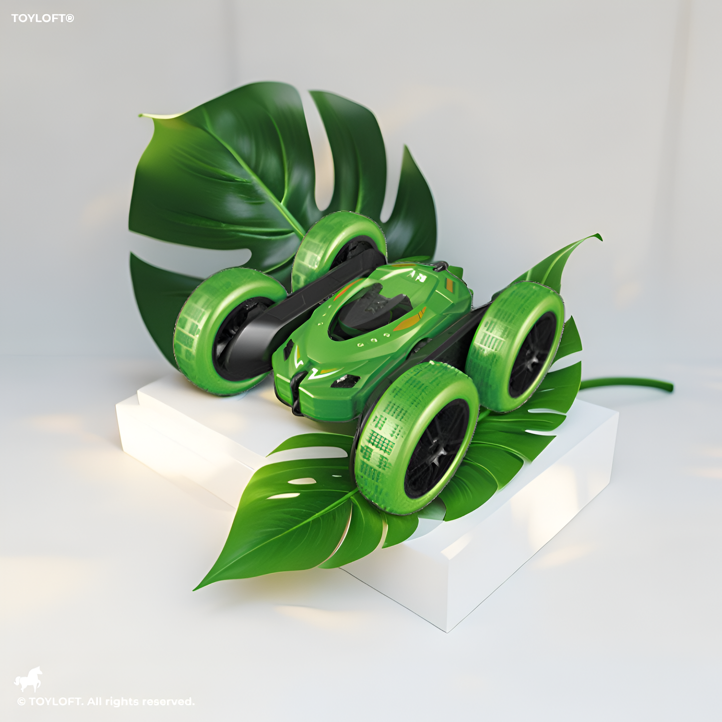 Green - Stunt Car - Remote Control Rechargeable Stunt Cids 360° Spins, Flips & Double-Sided Driving | LED Light-Up Wheels LMI15785.